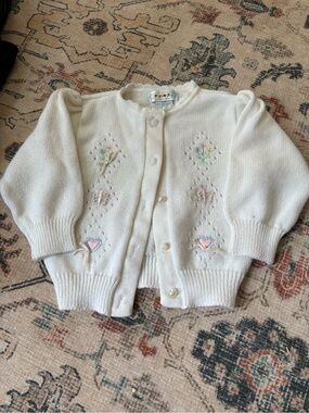 Pipiniki Baby Girl 12M Embroidered Butterfly Floral Knit Cardigan